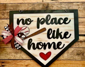 No Place Like Home Door Hanger, Baseball Home Plate Door Sign, Sports Front Door Decor, Baseball Mom Gift, Coach Door Hanger, Softball