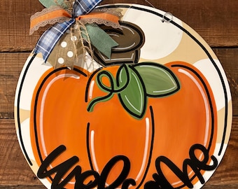 Pumpkin Welcome SVG Door Hanger File, Fall Porch Decor SVG Template, Digital Cut File for Glowforge Cricut and Silhouette Crafts