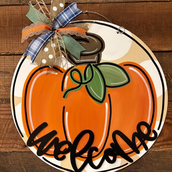 Pumpkin Welcome SVG Door Hanger File, Fall Porch Decor SVG Template, Digital Cut File for Glowforge Cricut and Silhouette Crafts
