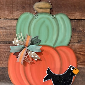 Stacked Pumpkin SVG Door Hanger File with Bird, Fall Porch Decor SVG for Glowforge, Autumn Pumpkin Cut File for Cricut & Silhouette