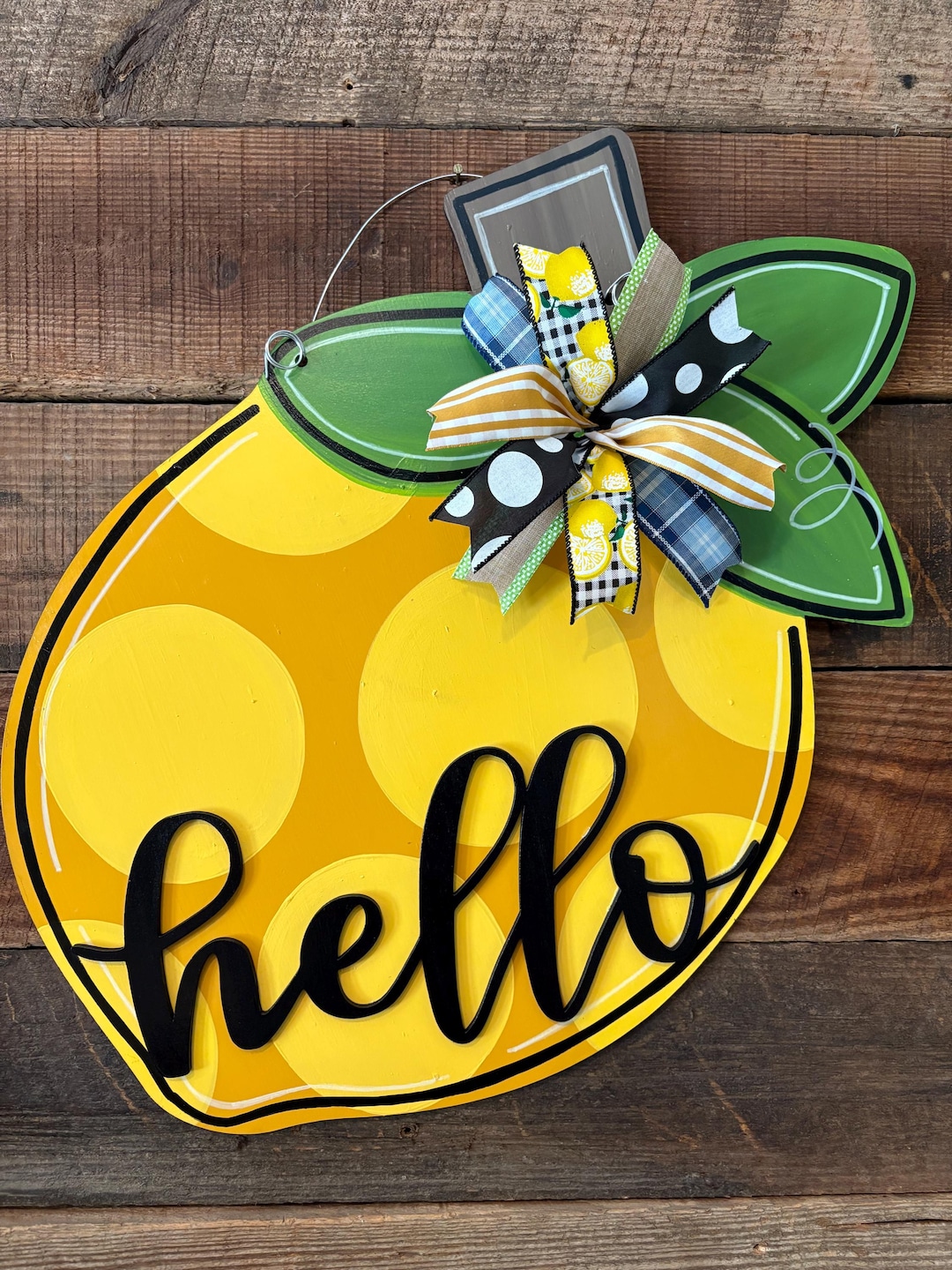 Lemon Hello Door Hanger, Hand Painted Lemon Porch Sign With Bow, Citrus ...