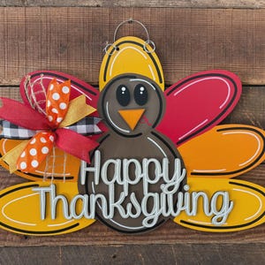 Happy Thanksgiving Turkey Door Hanger, Fall Door Sign, Hand Painted Turkey Decor, Farmhouse Autumn Porch Sign, Rustic Thanksgiving Decor
