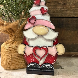 Valentine Gnome With Hearts Shelf Sitter, Valentine Gnome Decor, Valentine Tiered Tray Decor, Valentine Tabletop Decor