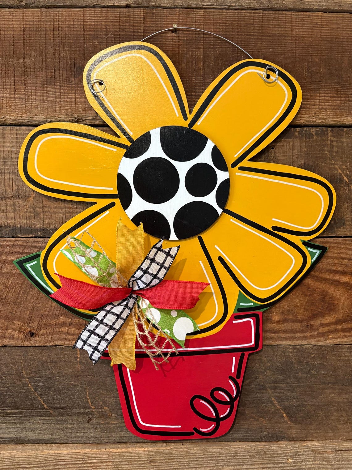 Sunflower Door Hanger, Summer Flower Pot Sign, Yellow Flower Porch ...