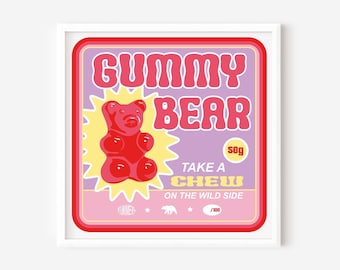 Gummy Bear Screen Print | 6x6" Limited Edition | Retro Pick n Mix Art | Hand-Pulled Silkscreen | Candy Kitchen Wall Art | Signed & Numbered