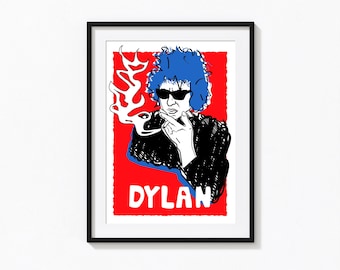 Bob Dylan Digital Art Print | A5 Music Icon Wall Art | Folk Rock Legend Portrait | Retro 60s Illustration Singer Songwriter Home Decor Gift