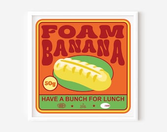 Foam Banana Screen Print | 6x6" Limited Edition | Retro Pick n Mix Art | Fruit | Candy Nostalgia Kitchen Wall Art | Signed & Numbered
