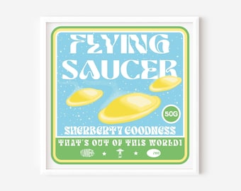 Flying Saucer Screen Print | 6x6" Limited Edition | Retro Pick n Mix Art | Hand-Pulled Silkscreen | Sherbet Candy Wall Art Signed & Numbered