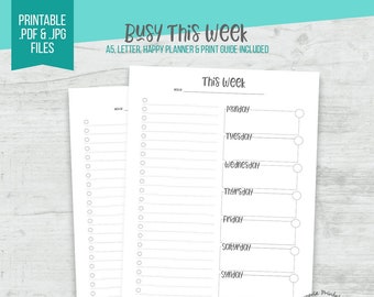 Week Planner: Busy Week, Creative Planner, Undated Planner, Printable Planner Page, this week, Planner Inserts