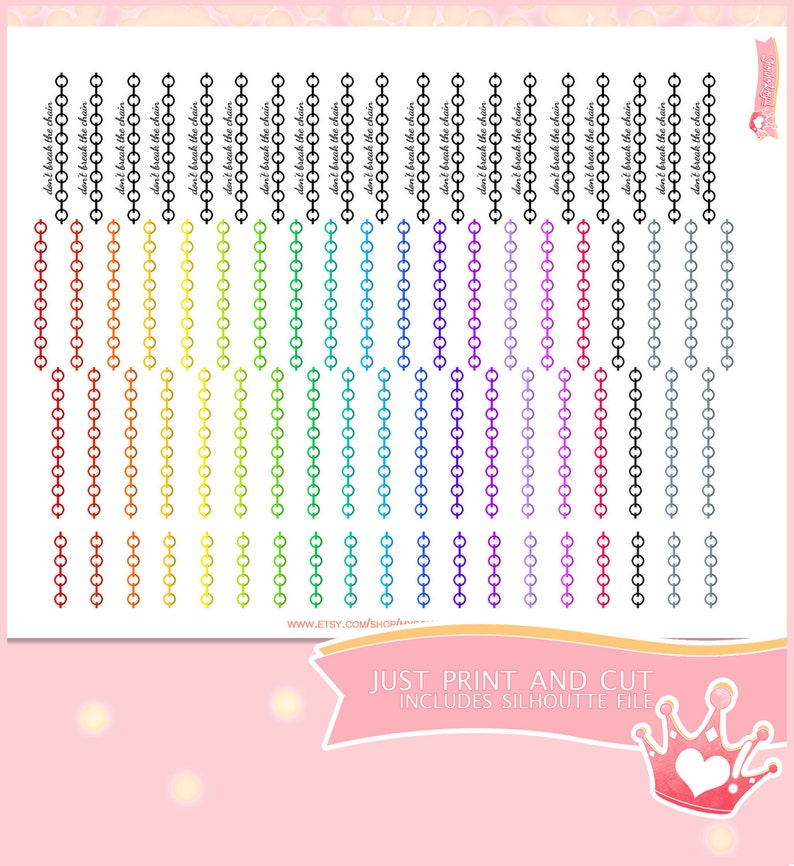 Don't Break the Chain List Printable Planner Stickers Instant Digital
