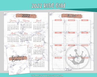 Weekly 7 x 9.25 Rosegold 2022 Dated Months Weekly FULL Planner | Printable Planner Page, PDF and easy to Digital Plan