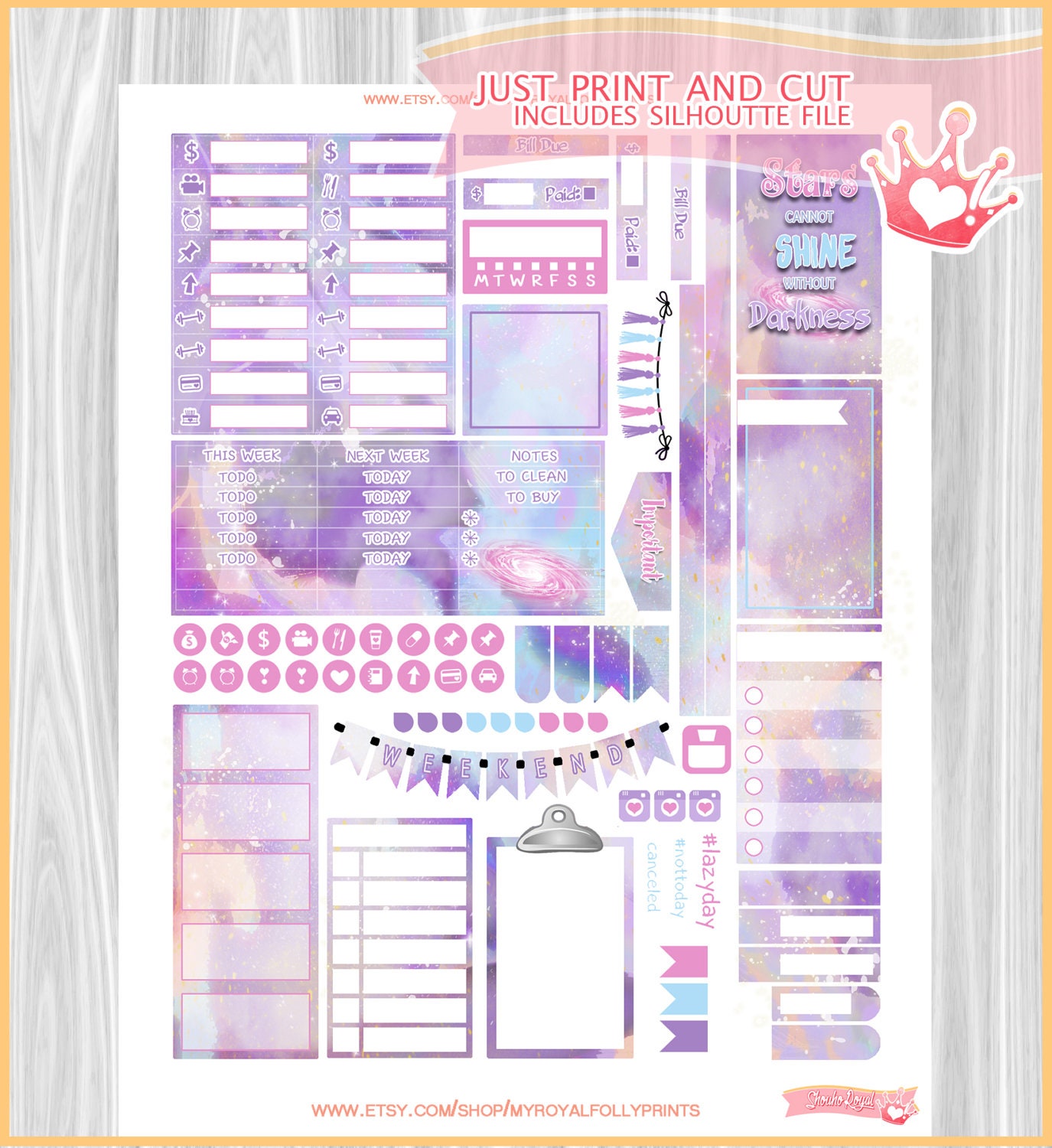 pastel galaxy weekly kit printable planner stickers happy