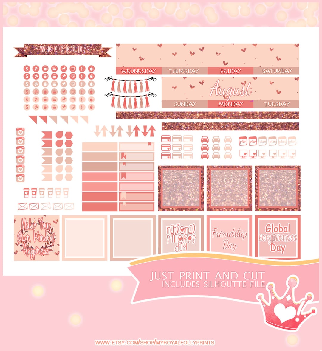Rose Month Printable Planner Stickers Happy Planner Instant Digital ...