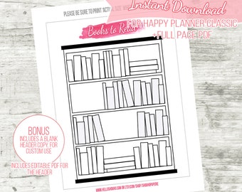 Bookcase or Read List | EDITABLE Printable Insert | Classic Happy Planner | Instant Digital Download | Planner Insert