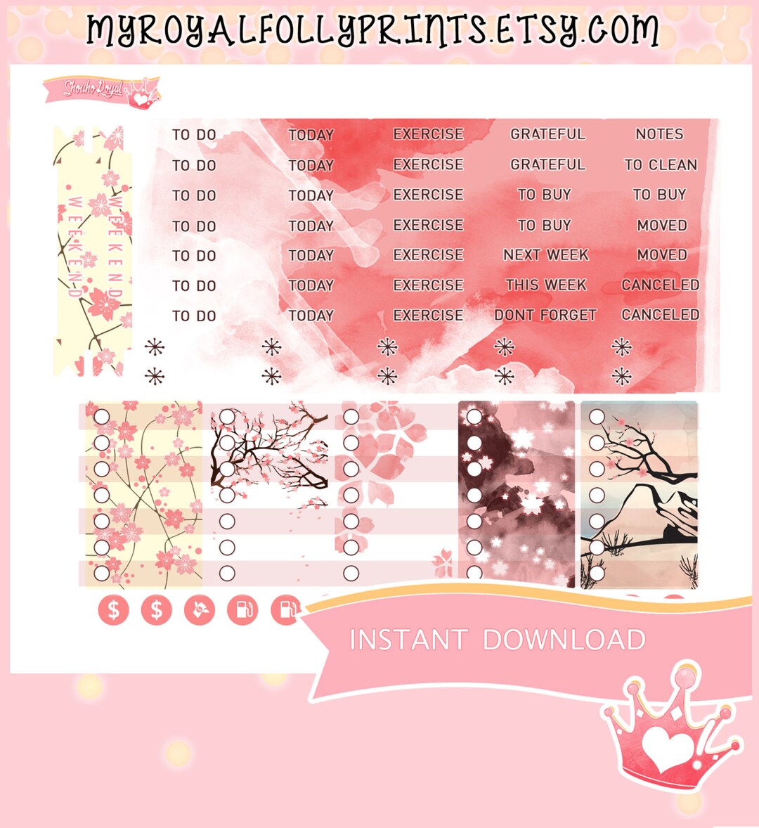 Cherry Blossom Weekly Kit Printable Planner Stickers Happy - Etsy