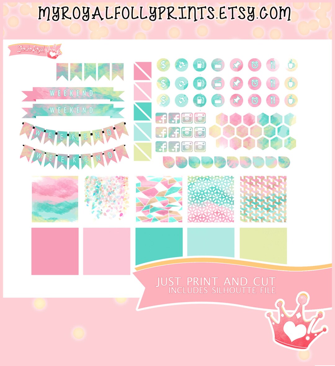 Watercolor Month Kit | Printable Planner Stickers | Happy Planner ...