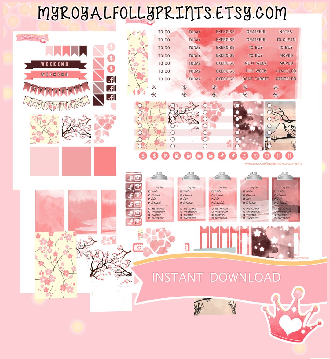 Buy Cherry Blossom Full Kit Printable Planner Stickers Happy Planner ...