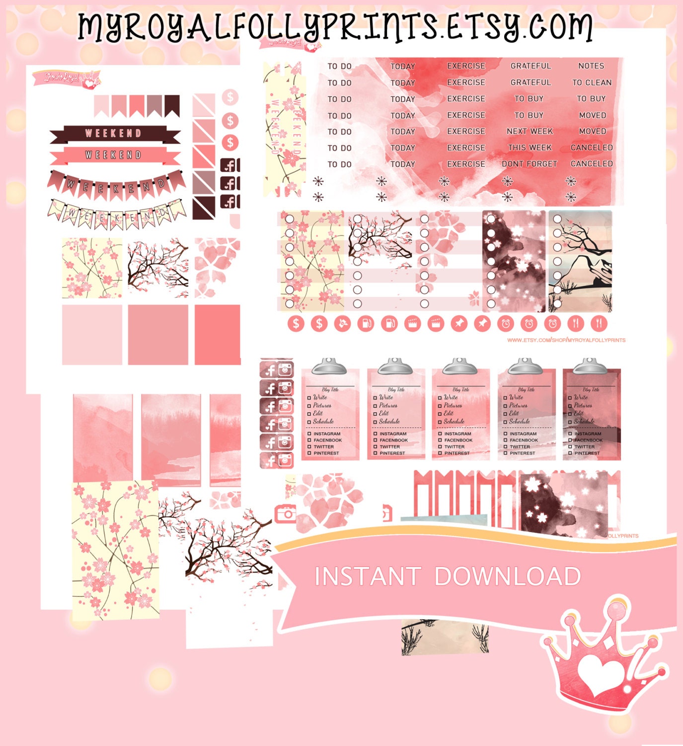 Buy Cherry Blossom Full Kit Printable Planner Stickers Happy Planner ...