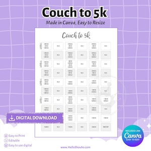 Couch to 5k Plan, 5k prep, Fun Run | Ready as Classic HP or easily edit in Canva to any size | Instant Digital Download