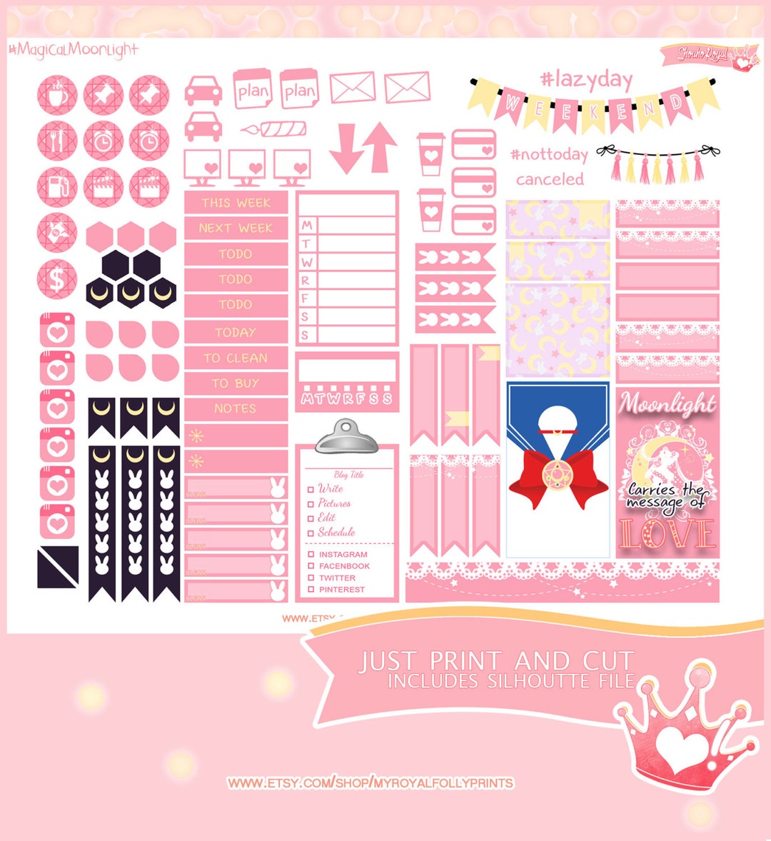 Magical Moonlight Kit Printable Planner Stickers Happy Planner Instant ...