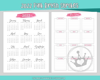 7 x 9.25 Pink Brushstrokes 2022 Dated Months Planner | Decorated Planner, Printable Planner Page, PDF and easy to Digital Plan