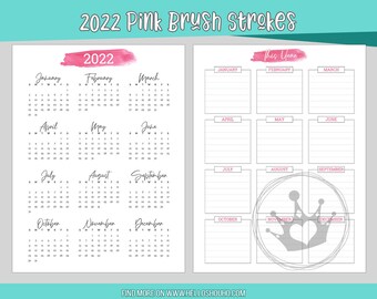 7 x 9.25 Pink Brushstrokes 2022 Dated Months Planner | Decorated Planner, Printable Planner Page, PDF and easy to Digital Plan