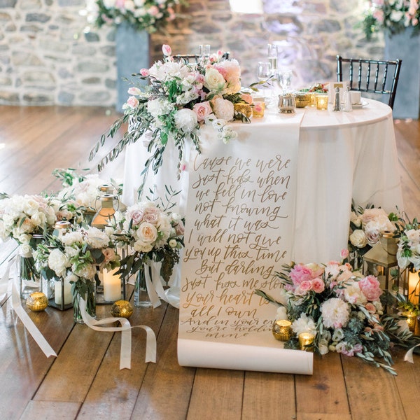 Custom Oversized Handlettered Scroll Backdrop - Wedding Backdrop - Special Event Backdrop - Calligraphy Scroll - Scroll - Table Runner