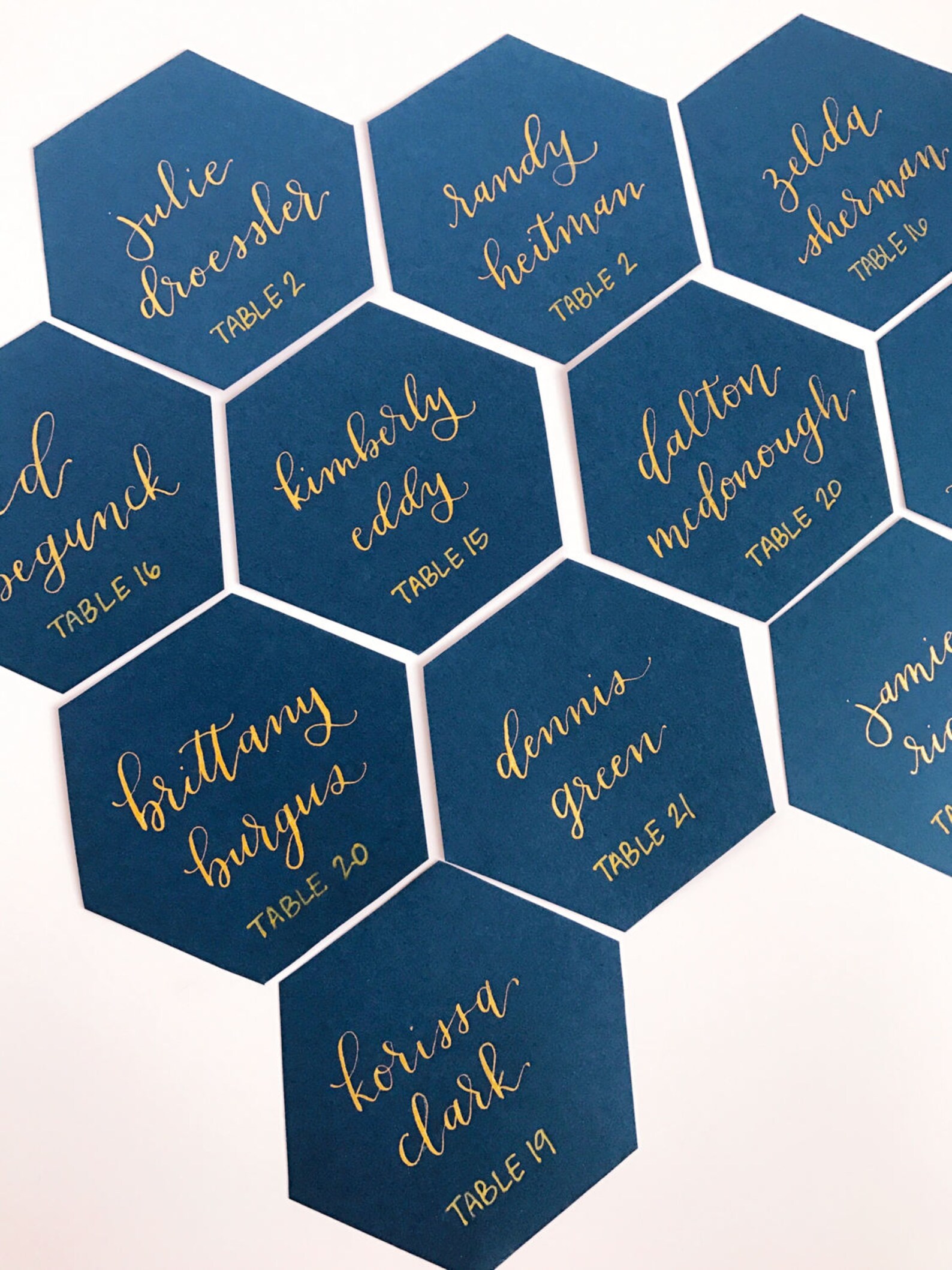Hexagon Modern Calligraphy Place Cards Flat Lay Place Cards - Etsy