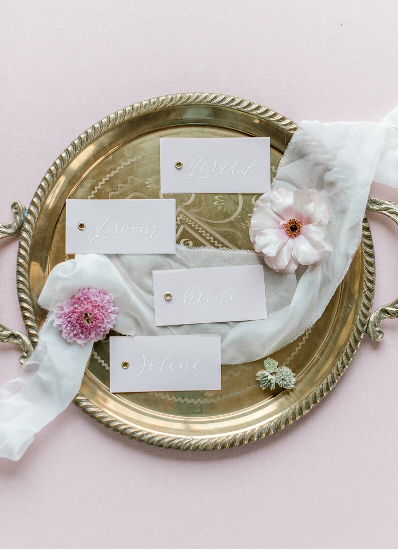 Escort Cards Wedding Flat Lay Modern Calligraphy Place Cards Wedding Calligraphy Place Cards with Eyelet Special Events