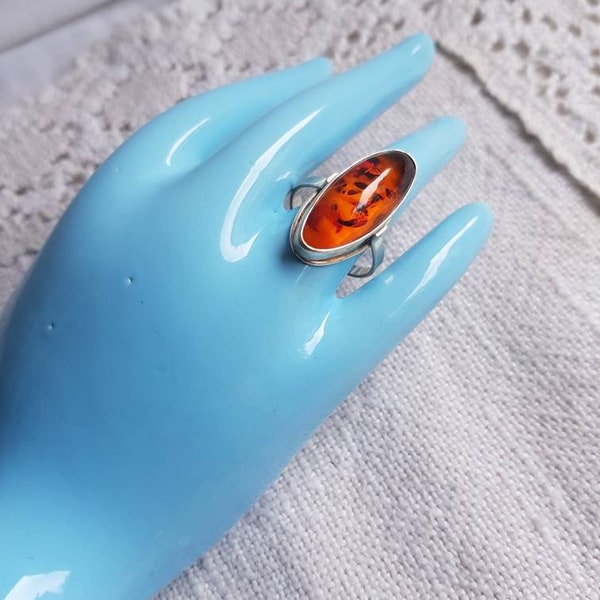 bague argent et ambre