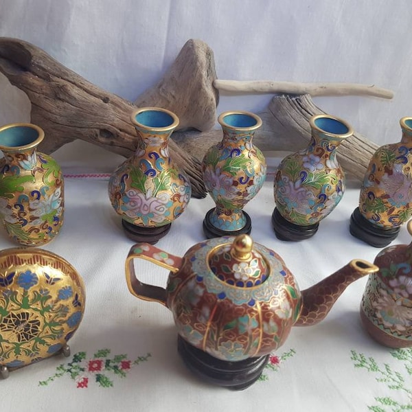 lot 8 pieces vases theiere boite cloisonné