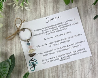 Scorpio Crystal Keyring, Zodiac Crystals, Zodiac Gift, Gemstone Chips Keyring, Crystal Gift, Keychain Gift, Birthstone Crystal, Zodiac Signs