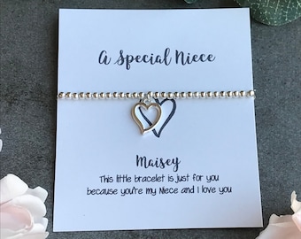 Charm Bracelet, Beaded Charm Bracelet, A Special Niece, Niece, Heart Charm, Silver Bracelet, Gift For Niece, Niece Gift, Jewelry For Niece