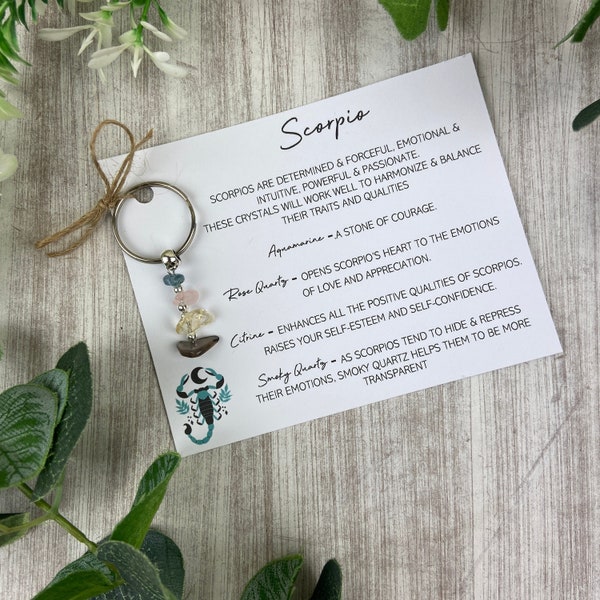 Scorpio Crystal Keyring, Zodiac Crystals, Zodiac Gift, Gemstone Chips Keyring, Crystal Gift, Keychain Gift, Birthstone Crystal, Zodiac Signs