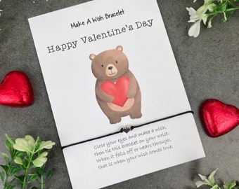 Happy Valentine's Day Make A Wish Bracelet, Valentines Day, Cute Bear, Heart Charm, Bear Gift, Cute, Heart Gift, Heart Bracelet, Valentines