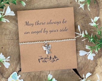 ハンドメイドシルバーメッキビーズブレスレット：守護天使チャーム