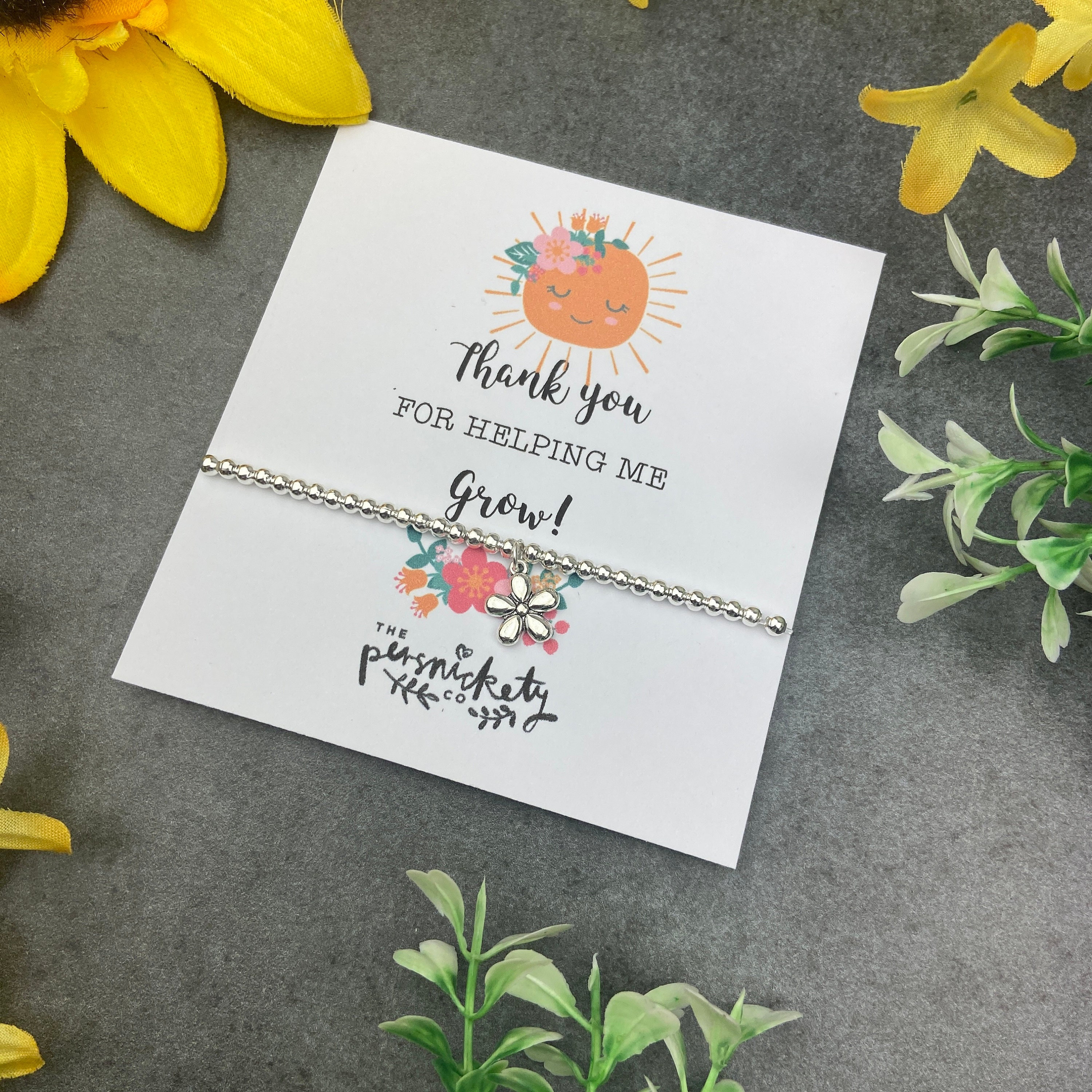 Teacher Gift Thank You for Helping Me Grow Beaded Bracelet