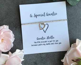 Charm Bracelet, Beaded Charm Bracelet, A Special Auntie, Auntie, Heart Charm, Silver Bracelet, Gift For Auntie, Auntie Gift