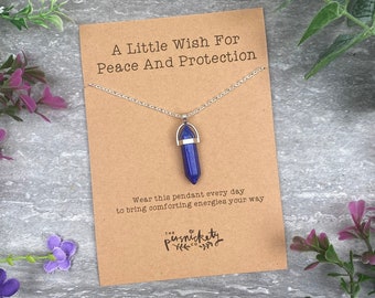 Crystal Necklace  - A Little Wish For Peace And Protection, Crystal Pendant,  Lapis Lazuli Crystal, Healing Crystal, Gemstone, Pendant