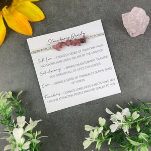 Strawberry Quartz Beaded Bracelet, Crystal Bracelet, Charm Bracelet, Beaded Bracelet, Gift For Her,  Gift For Friends, Self-Love Gift