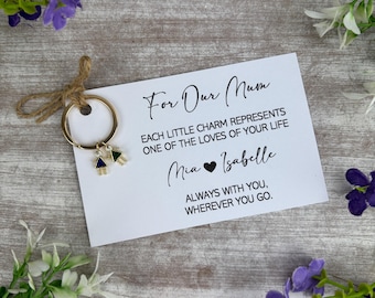 Llavero personalizado para mamá con dijes infantiles, llavero con piedra de nacimiento para mamá, regalo personalizado para mamá, regalo para el Día de la Madre de los niños.