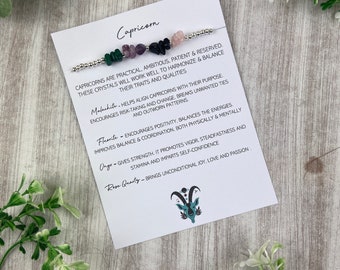 Capricorn Crystal Bracelet, Zodiac Crystals, Zodiac Gift, Gemstone Chips Beaded Bracelet, Crystal Gift, Birthstone Crystal, Zodiac Signs