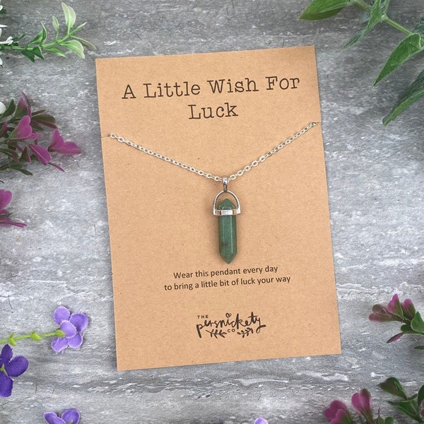 Crystal Necklace  - A Little Wish For Luck,  Crystal Pendant,  Green Aventurine Crystal, Healing Crystal, Gemstone, Pendant Necklace