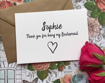 Wedding Card, Thank You For Being My Bridesmaid, Bridesmaid Thank You, Bridesmaid, Wedding Thank You, Thank You Card, Personalised Card