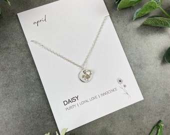 Birth Flower and Birthstone Necklace, Birth Month Jewellery, Birthday Gift, Christmas Gift, Gift For Her, Bridesmaid Gift, Silver Necklace