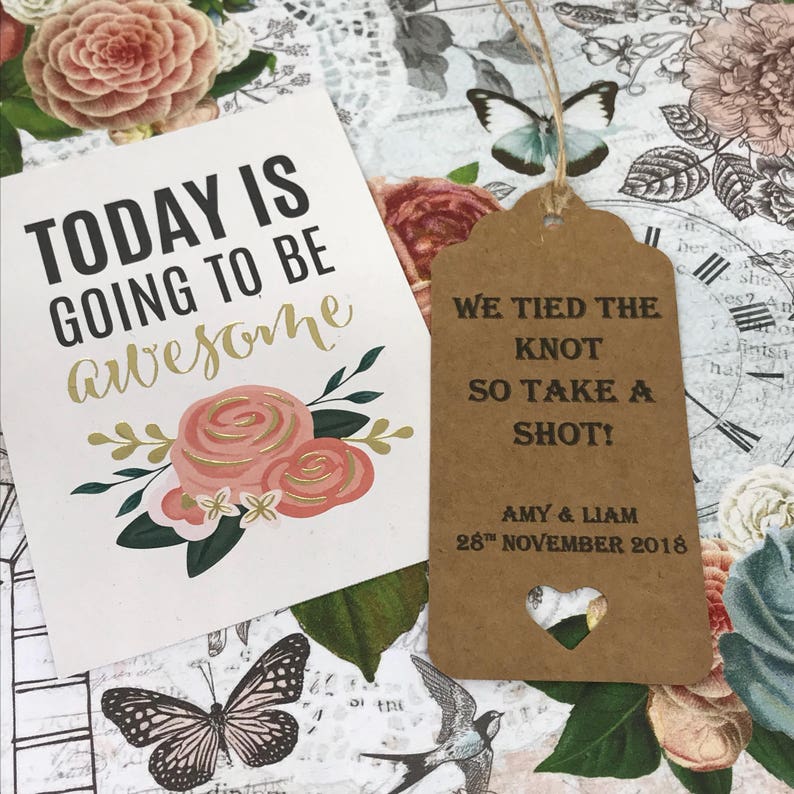 Wedding Pack Of 12 Wedding We Tied The Knot So Take A Shot Personalised Tag Table Favour Shot Tag Wedding Tag Wedding Favor Gift