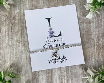 Flower Girl Bracelet with Flower Charm | Personalised Wedding Jewellery Gift for Flower Girls | Silver Beaded Keepsake