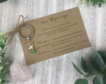 NEW BEGINNINGS Keyring, Crystal Keyring, Gemstone Chips Keyring, Crystal Gift, Keyring Gift, Crystal For New Job, New Relationship, Healing