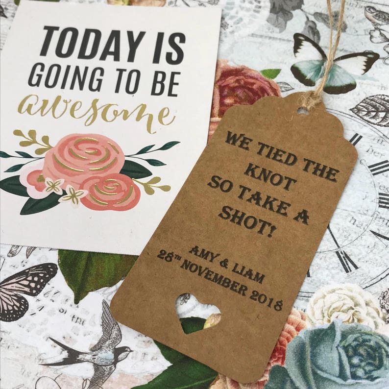 Wedding Pack Of 12 Wedding We Tied The Knot So Take A Shot Personalised Tag Table Favour Shot Tag Wedding Tag Wedding Favor Gift