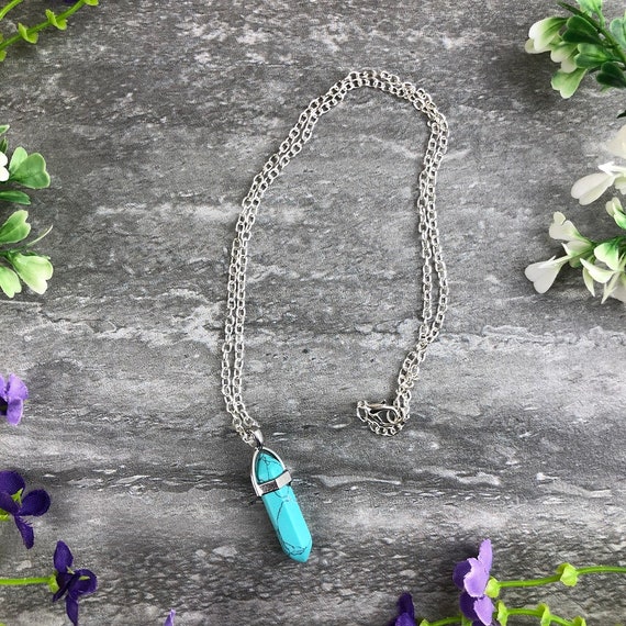 Turquoise Necklace with Crystal Charms - Summer Jewelry for Her